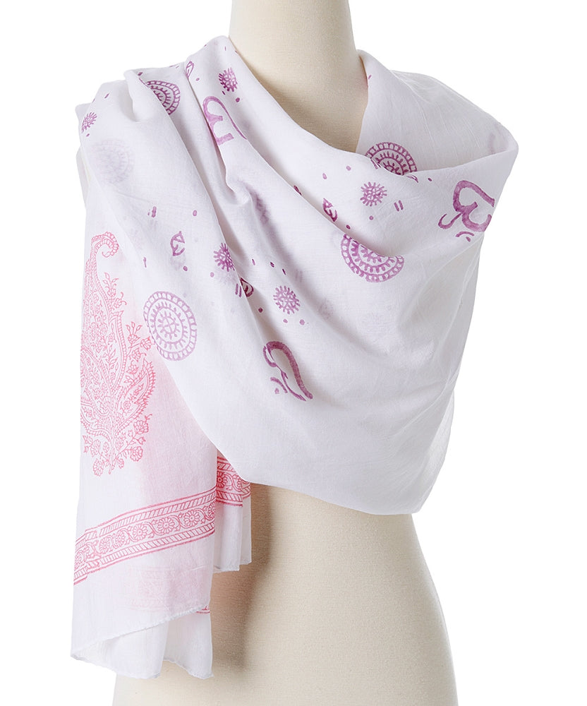 OM Shanti paisley design hand block printed cotton shawl by OMSutra