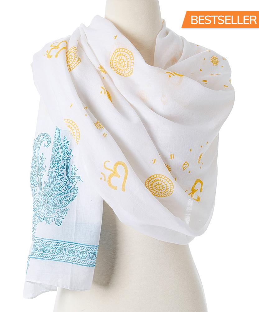 OM Shanti paisley design hand block printed cotton shawl by OMSutra